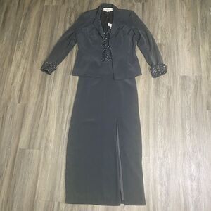 Allison George Gray Beaded Jeweled Dress With Jacket Fancy Wedding Formal Size 8